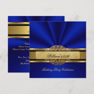 Elegant Royal blue Gold Birthday Party Mens Mans Invitation