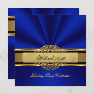 Elegant Royal blue Gold Birthday Party Mens Mans Invitation