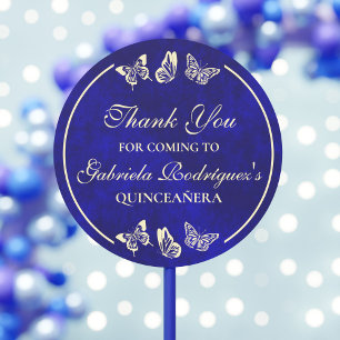 Elegant Royal Blue Gold Butterflies Quinceañera Classic Round Sticker