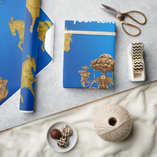 Elegant Royal Blue Gold Chandelier Pegasus Wrapping Paper