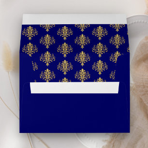 Elegant Royal Blue Gold Damask Wedding Envelope