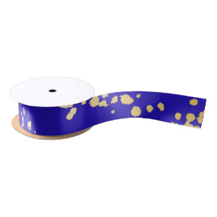 Elegant Royal Blue Gold Glitter Ribbon Satin Ribbon