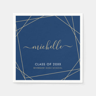 Elegant Royal Blue Gold Graduation Party Name Napkin