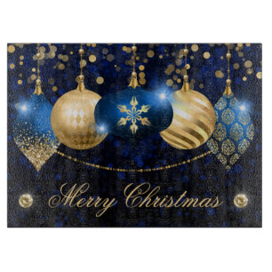 Elegant Royal Blue & Gold Winter Baubles Christmas Cutting Board