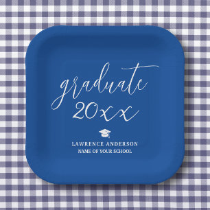 Elegant Royal Blue Graduate Graduation Party Paper Plate