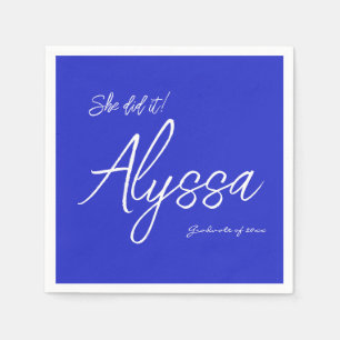 Elegant Royal Blue Graduation Party She did it Napkin