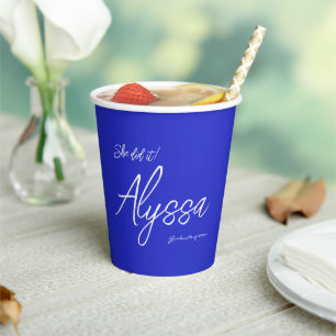 Elegant Royal Blue Graduation Party She Did It Paper Cups