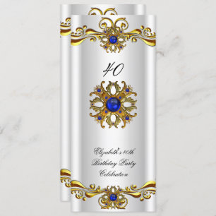 Elegant Royal Blue Jewel Gold Birthday Party 2 Invitation