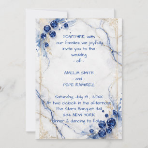 Elegant Royal Blue Marble Gold Agate Wedding Invitation