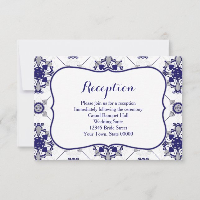 Elegant Royal Blue Medallion Pattern Reception Invitation (Front)