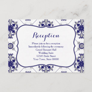 Elegant Royal Blue Medallion Pattern Reception Invitation