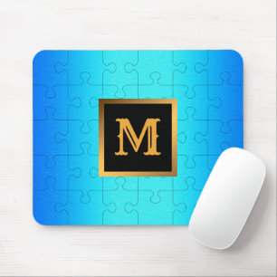 Elegant Royal Blue Metal Monogrammed Mouse Pad