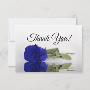 Elegant Royal Blue Mirrored Rose Simple Wedding Thank You Card