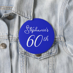 Elegant Royal Blue Monogram 60th Birthday Party 10 Cm Round Badge