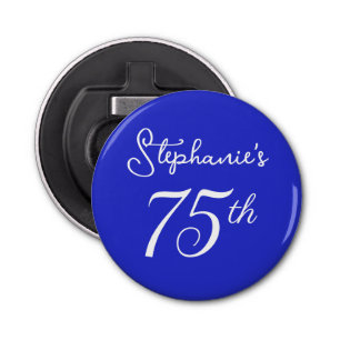 Elegant Royal Blue Monogram 75th Birthday Party Bottle Opener
