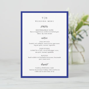 Elegant Royal Blue Monogram Modern Wedding Menu