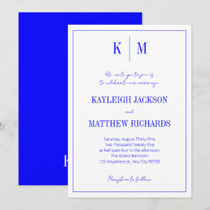 Elegant Royal Blue Monogram Wedding  Invitation