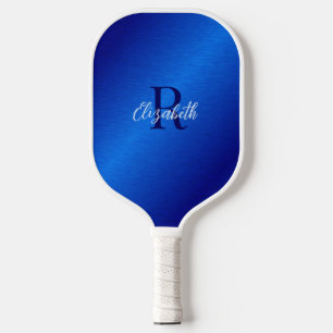 Elegant Royal Blue Monogrammed Pickleball Paddle