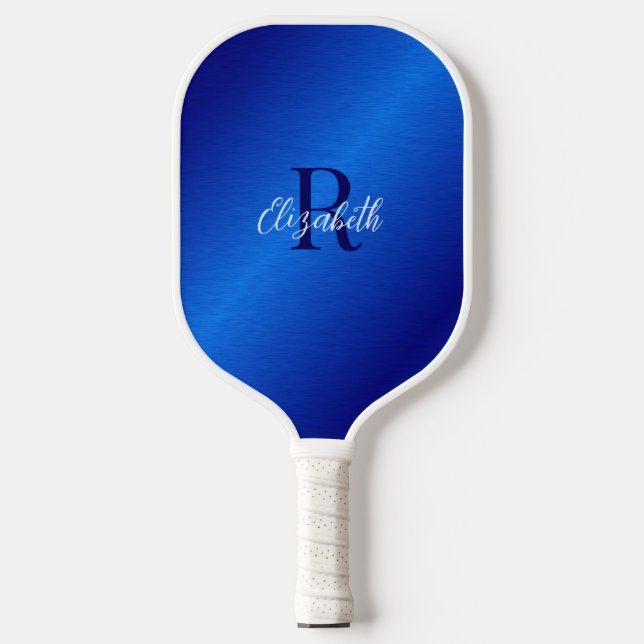 Elegant Royal Blue Monogrammed Pickleball Paddle (Front)