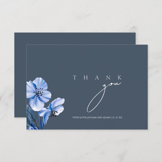 Elegant Royal Blue Opulence Floral Wedding Thank You Card (Front/Back)