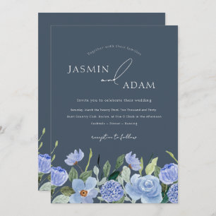 Elegant Royal Blue Opulence Wildflowers Wedding Invitation