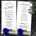 Elegant Royal Blue or Cobalt Rose Romantic Wedding Programme<br><div class="desc">This beautiful wedding program features an elegant design with a single long stemmed vivid royal blue or cobalt coloured rose lying on its side reflecting in water. The titles are written in fancy script calligraphy, and there is space for your ceremony and wedding party details, as well as a short...</div>