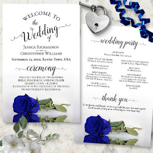 Elegant Royal Blue Rose Budget Wedding Program