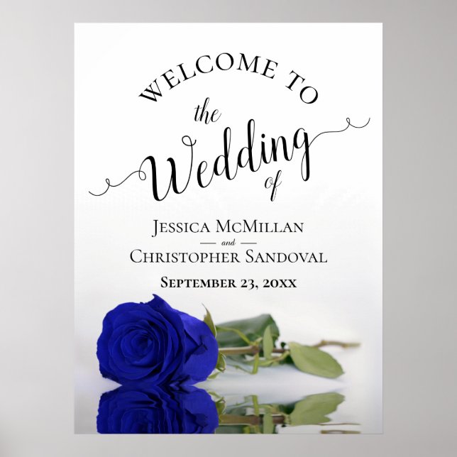 Elegant Royal Blue Rose Classy Wedding Welcome Poster (Front)