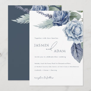 Elegant Royal Blue Rose Floral Wedding Invitation