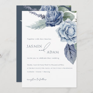 Elegant Royal Blue Roses Floral Wedding Invitation