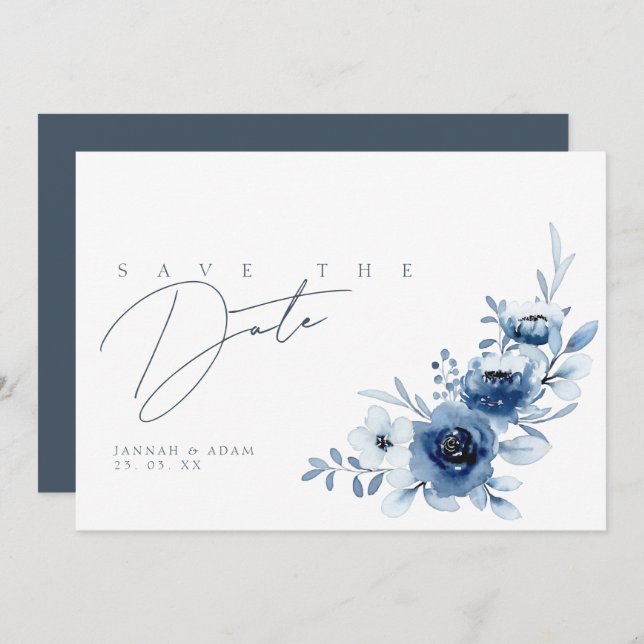 Elegant Royal Blue Roses Floral Wedding Save The Date (Front/Back)