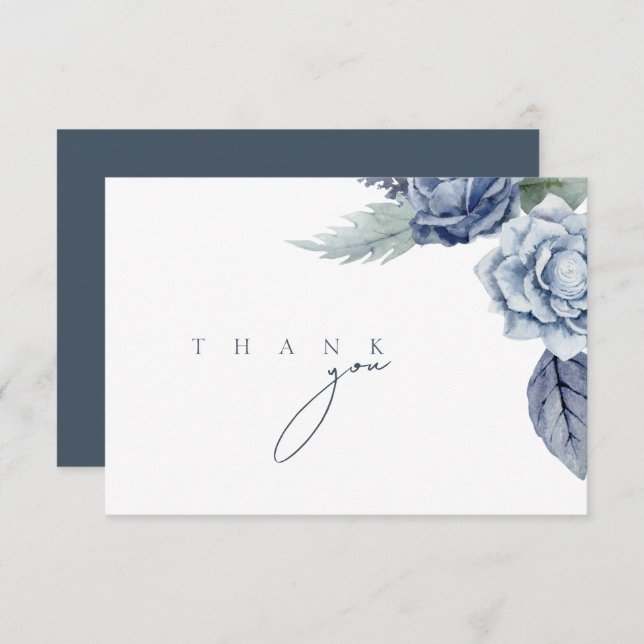 Elegant Royal Blue Roses Floral Wedding Thank You Card (Front/Back)