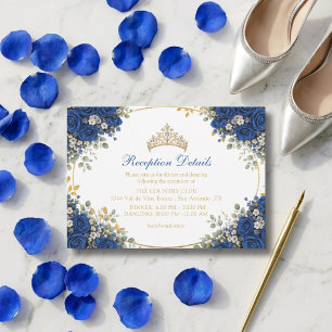 Elegant Royal Blue Roses Golden Quinceañera Enclosure Card