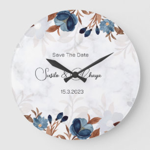 elegant Royal Blue Rustic modern savethedate. Large Clock