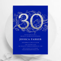 Elegant Royal Blue Silver 30th Birthday