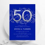 Elegant Royal Blue Silver 50th Birthday Invitation<br><div class="desc">Elegant royal blue silver 50th birthday party invitation. Customisable modern feminine design featuring roses botanical accents and faux glitter silver. Simple floral invite card perfect for a stylish female bday celebration. Personalise with your own details. Printed Zazzle invitations or instant download digital printable template.</div>
