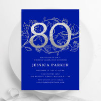 Elegant Royal Blue Silver 80th Birthday