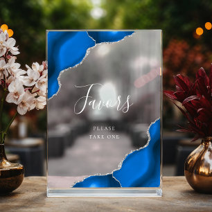 Elegant Royal Blue Silver Agate Wedding Favors Acrylic Sign