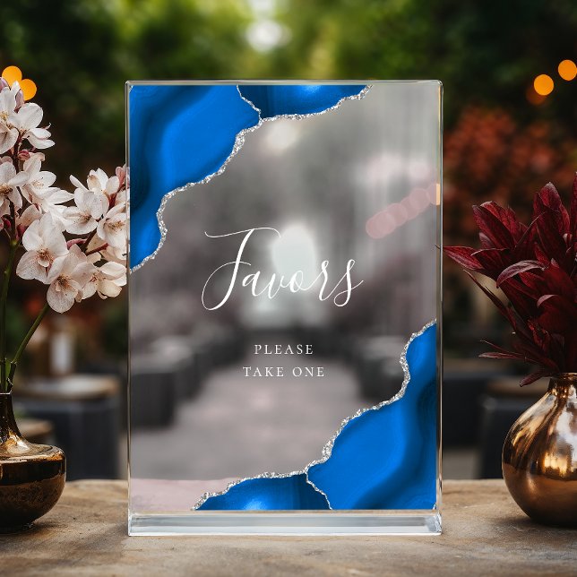 Elegant Royal Blue Silver Agate Wedding Favours Acrylic Sign (Creator Uploaded)