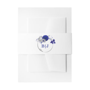 elegant royal blue silver flowers wedding invitation belly band