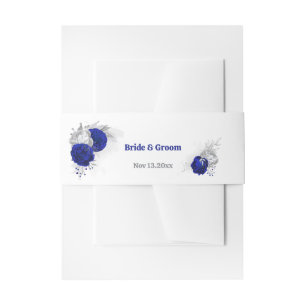 elegant royal blue silver flowers wedding invitation belly band