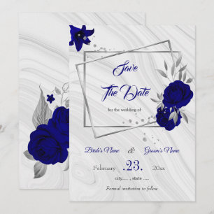 elegant royal blue silver grey geometric save the date