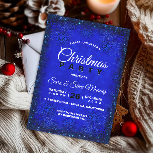 Elegant royal blue snowflakes Christmas party Invitation