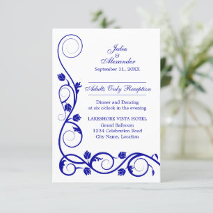 Elegant Royal Blue Swirls Reception Invitation