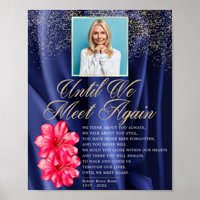 Elegant Royal Blue Velvet Floral Funeral Poem Sign (Front)