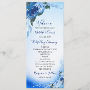 Elegant Royal Blue Watercolor Floral Greenery Programme