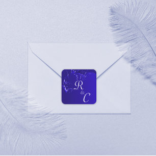 Elegant Royal Blue Wedding Monogrammed Square Sticker