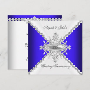 Elegant Royal Blue White 25th Wedding Anniversary Invitation
