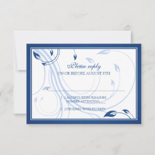 Elegant Royal Blue White Wedding RSVP Reply Card