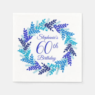 Elegant Royal Blue Wreath 60th Birthday Napkin